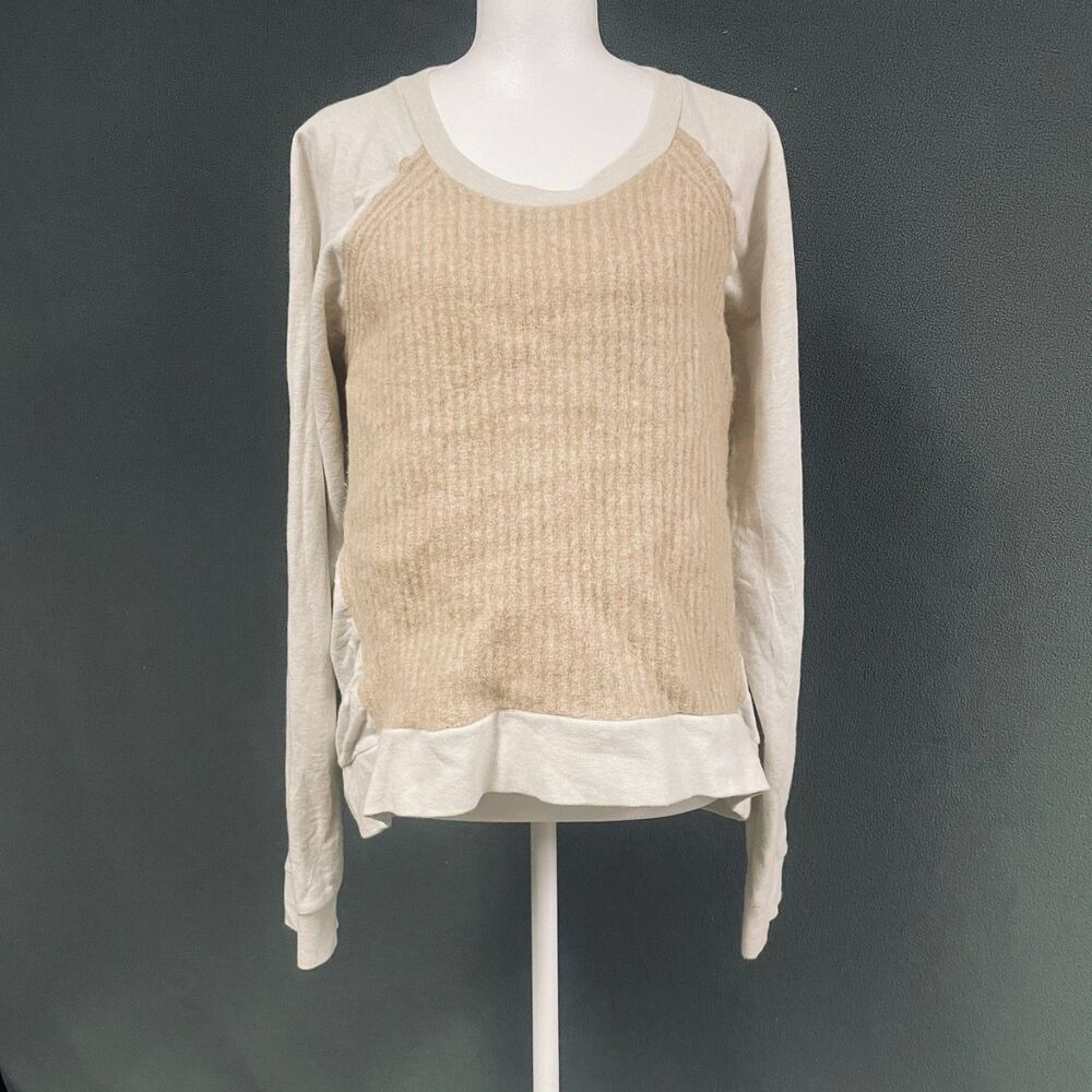 J. Crew Oatmeal Beige Wool Cotton Sweatshirt XL Ribbed Fall Fashion Cozy Comfy
